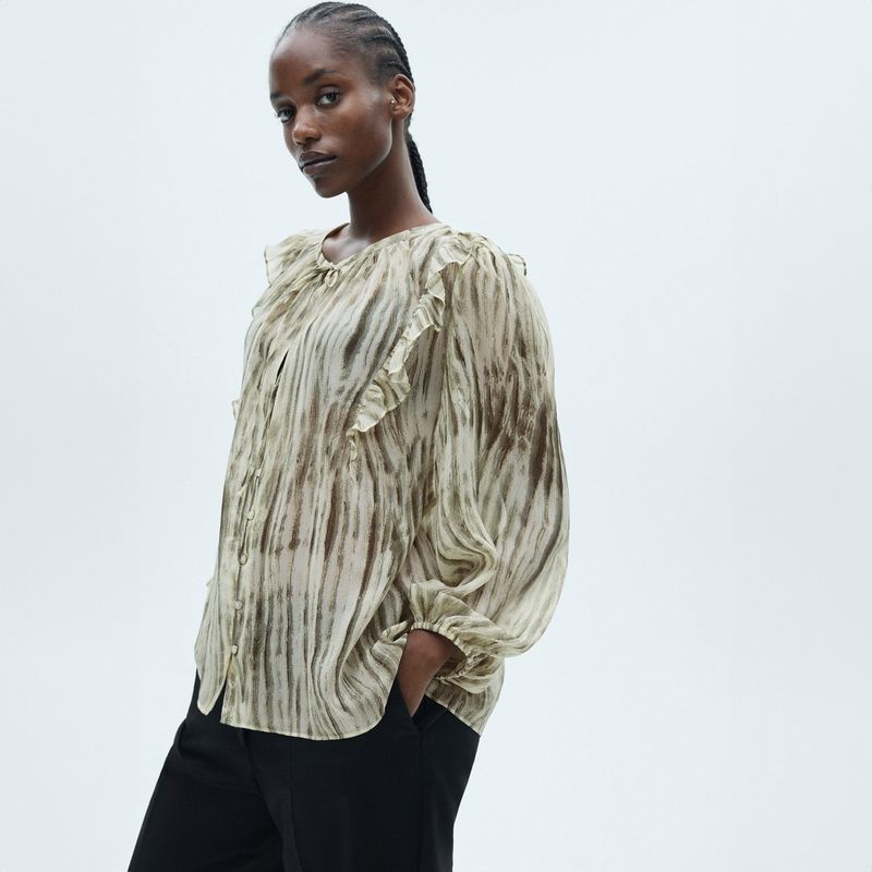 MANGO - Blusa Estampada Semitransparente Mujer Mango