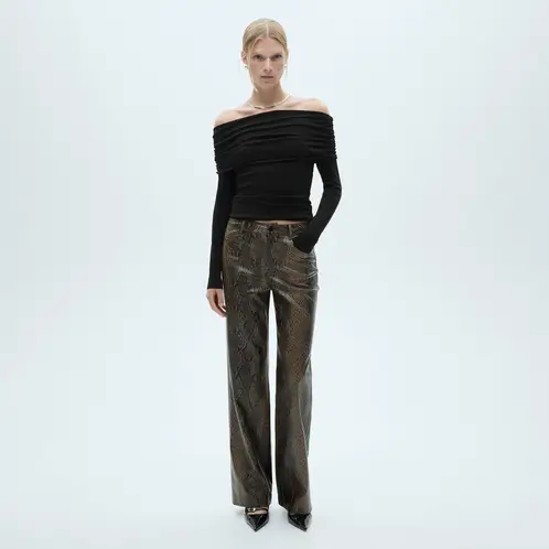 MANGO - Pantalón Recto Efecto Piel Serpiente Mujer