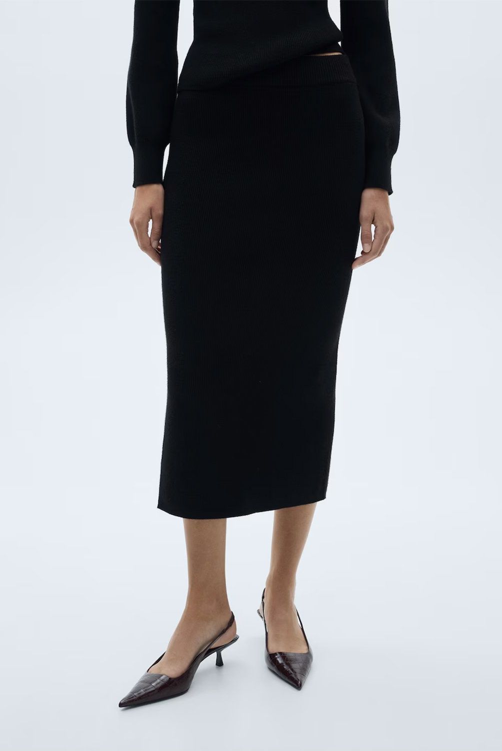 MANGO - Falda Midi Punto Mujer Mango