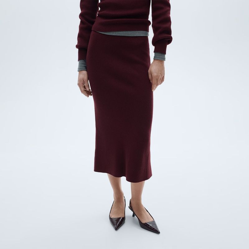 MANGO - Falda Midi Punto Mujer Mango