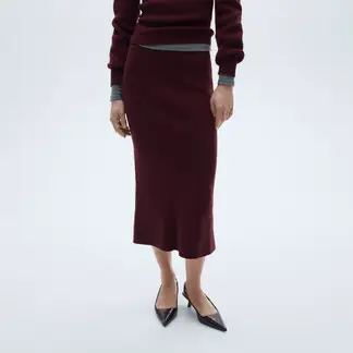 MANGO - Falda Midi Punto Mujer