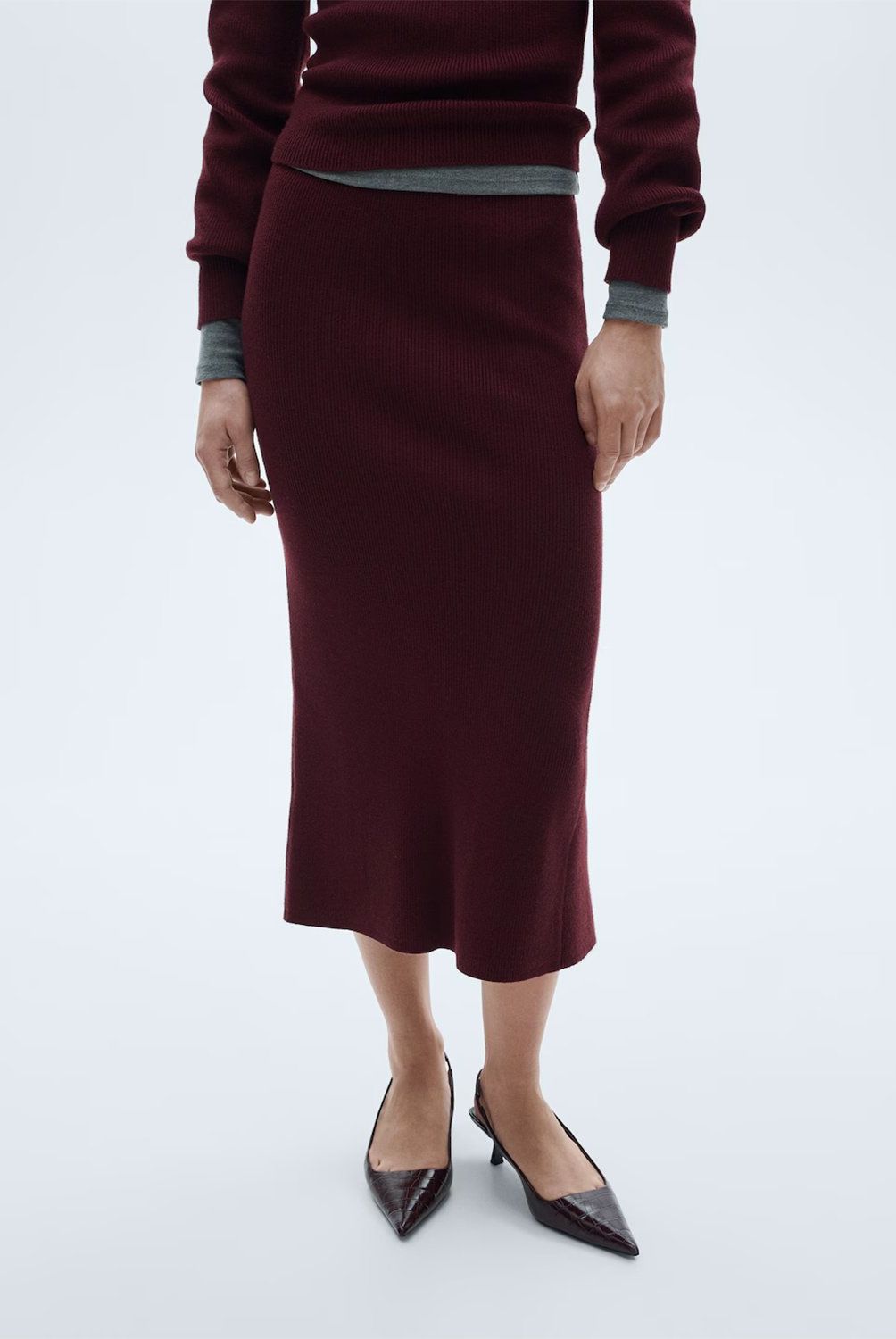 MANGO - Falda Midi Punto Mujer Mango