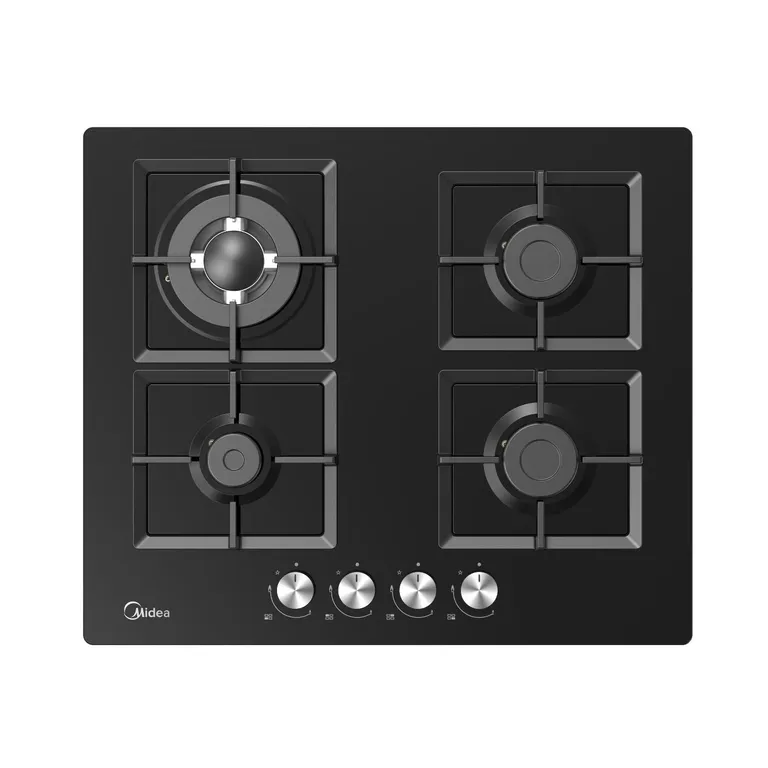 MIDEA Encimera a Gas 4 Quemadores Black Glass Hierro Fundido MG60GK007