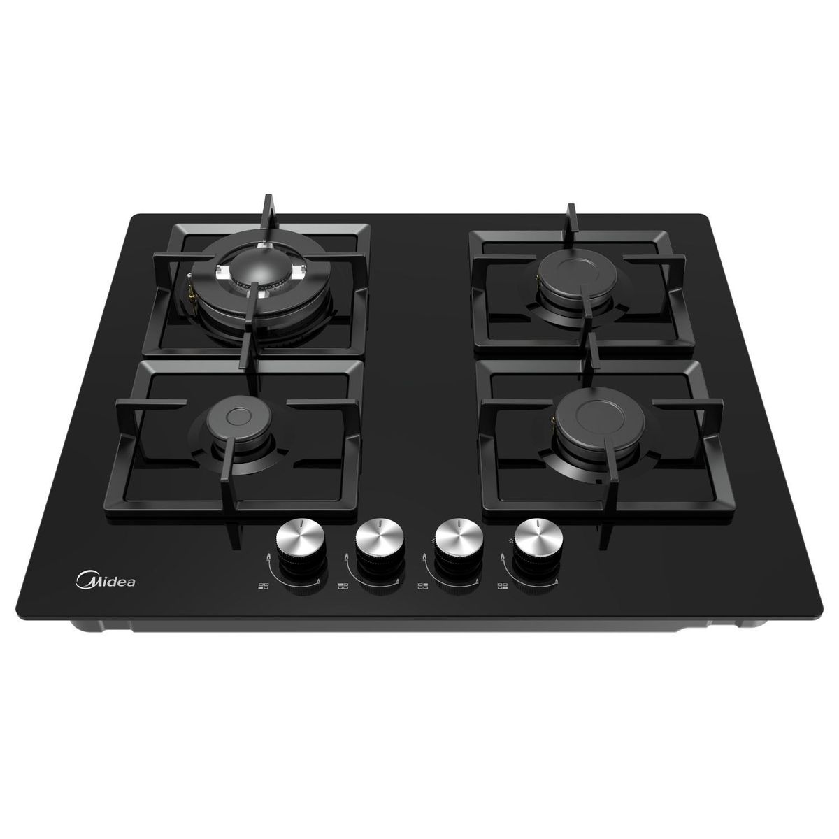 MIDEA - Encimera a Gas 4 Quemadores Black Glass Hierro Fundido MG60GK007 Midea