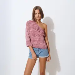 BROWNIE - Blusa Asimetrica Volante Estampada Mujer
