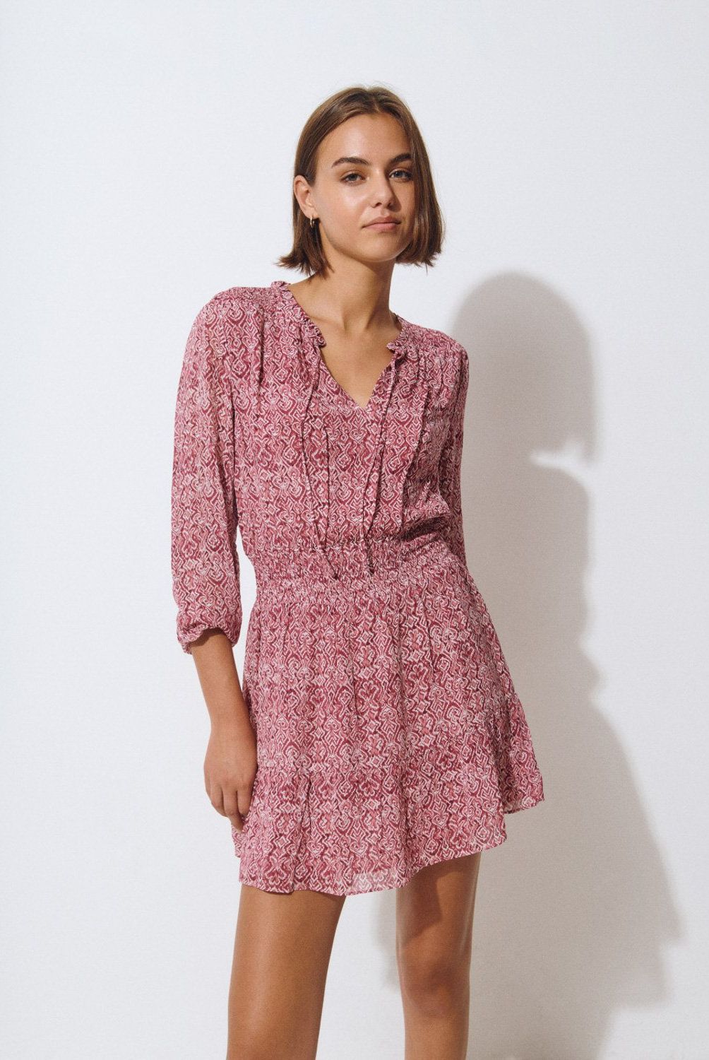 BROWNIE - Vestido Estampado Ikat Smock en Cintura Mujer Brownie
