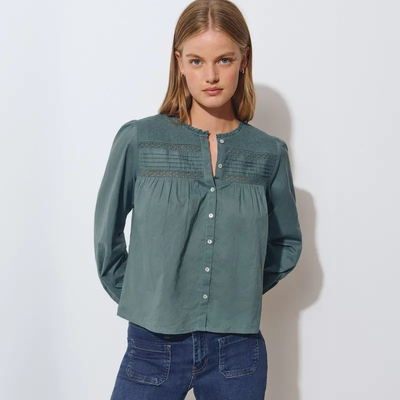 BROWNIE - Blusa Cuerpo Smock Manga Larga Mujer Brownie