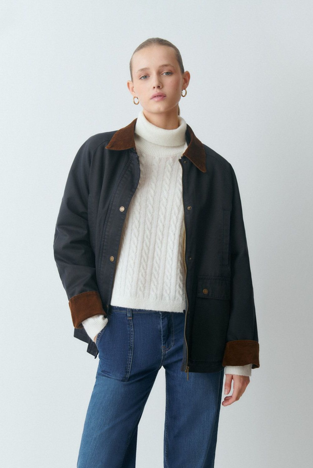 BROWNIE - Chaqueta Encerada Con Chaleco Borrego Mujer Brownie