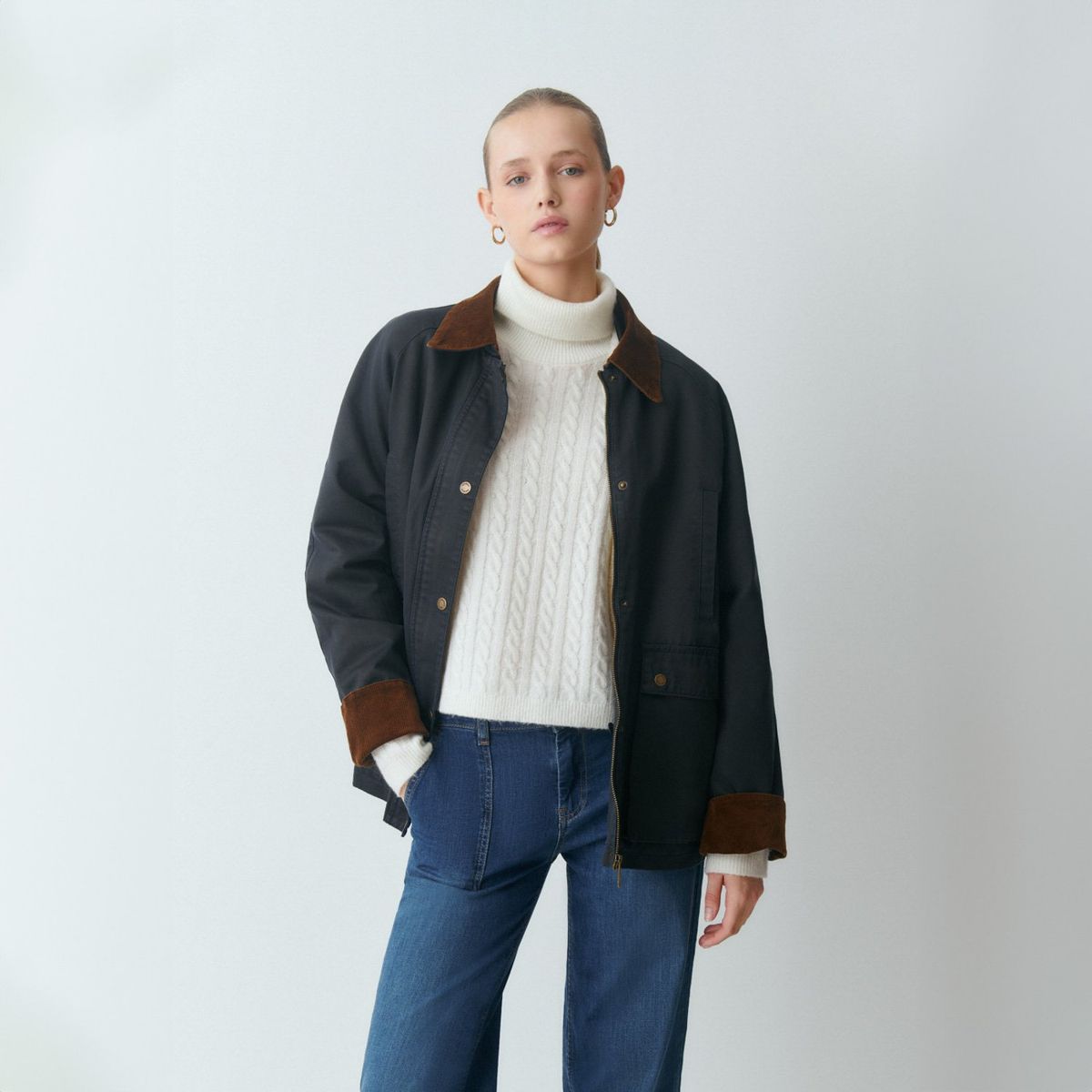 BROWNIE - Chaqueta Encerada Con Chaleco Borrego Mujer Brownie