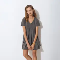 BROWNIE - Vestido Corto Algodón Lavado Manga Corta Mujer