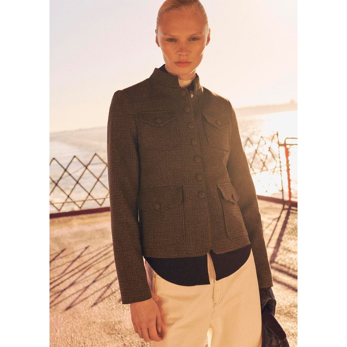 MANGO - Chaqueta Lana Micro Pata de Gallo Mujer Mango