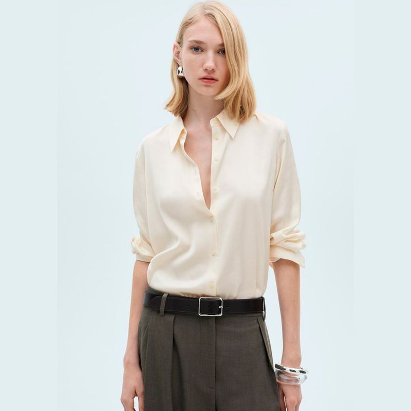 MANGO - Blusa Camisero Algodón Mujer Mango