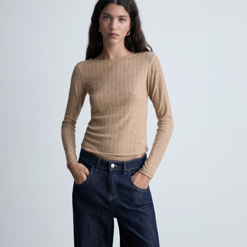 MANGO - Polera Manga Larga Pointelle Mujer Mango