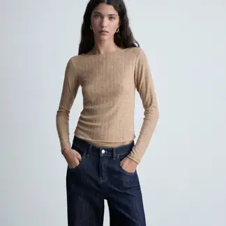 MANGO - Polera Manga Larga Pointelle Mujer