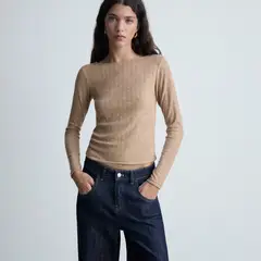 MANGO - Polera Manga Larga Pointelle Mujer