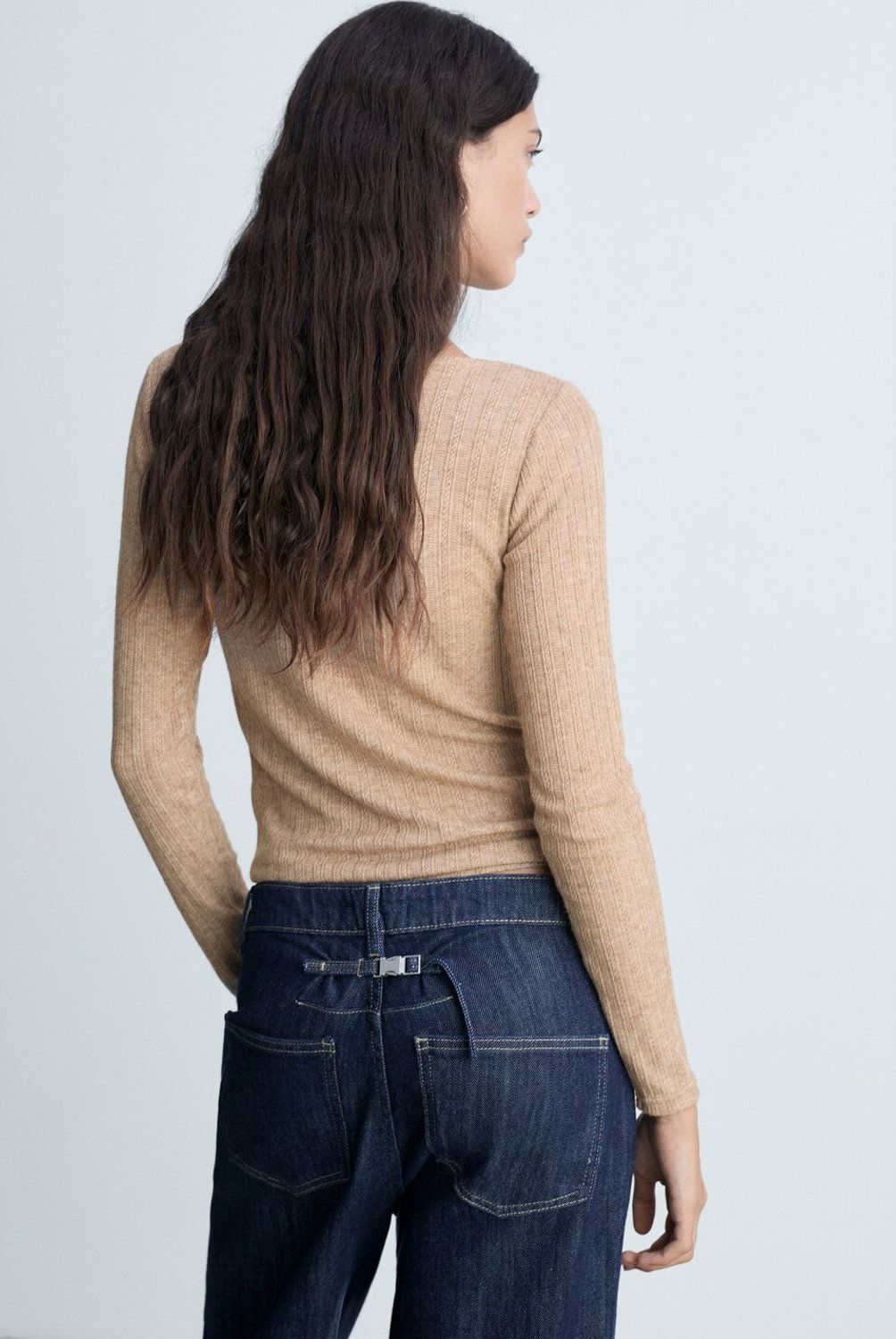 MANGO - Polera Manga Larga Pointelle Mujer Mango