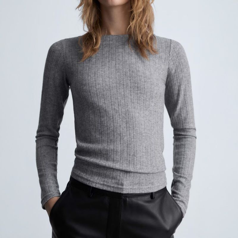 MANGO - Polera Manga Larga Pointelle Mujer Mango
