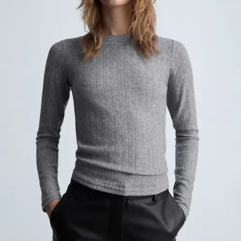 MANGO - Polera Manga Larga Pointelle Mujer