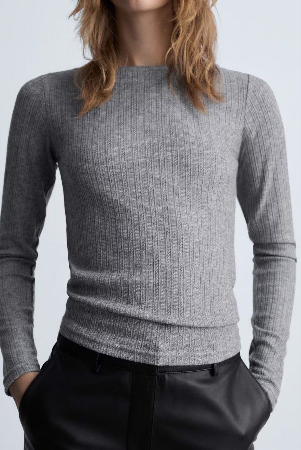 MANGO - Polera Manga Larga Pointelle Mujer Mango