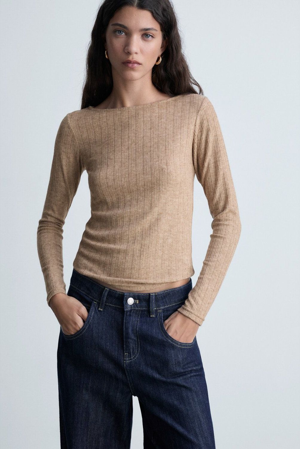 MANGO - Polera Manga Larga Pointelle Mujer Mango