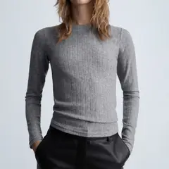 MANGO - Polera Manga Larga Pointelle Mujer