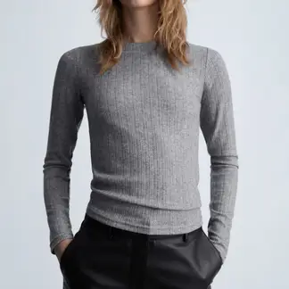 MANGO - Polera Manga Larga Pointelle Mujer