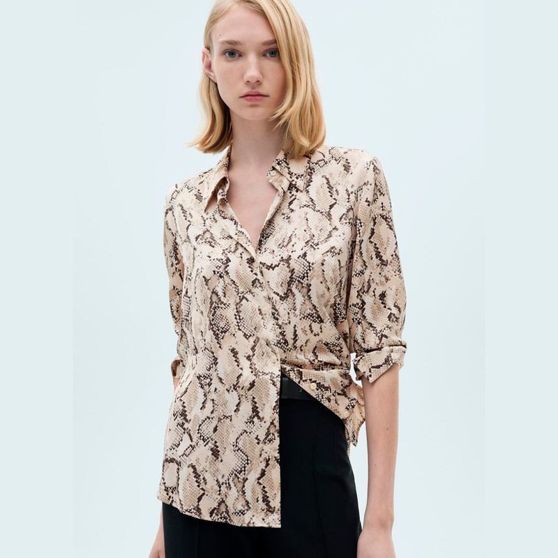 MANGO - Camisa Satinada Estampada Mujer Mango