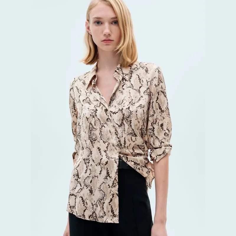 MANGO - Camisa Satinada Estampada Mujer Mango