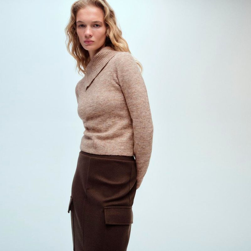 MANGO - Sweater Cuello Solapa Envolvente Mujer Mango
