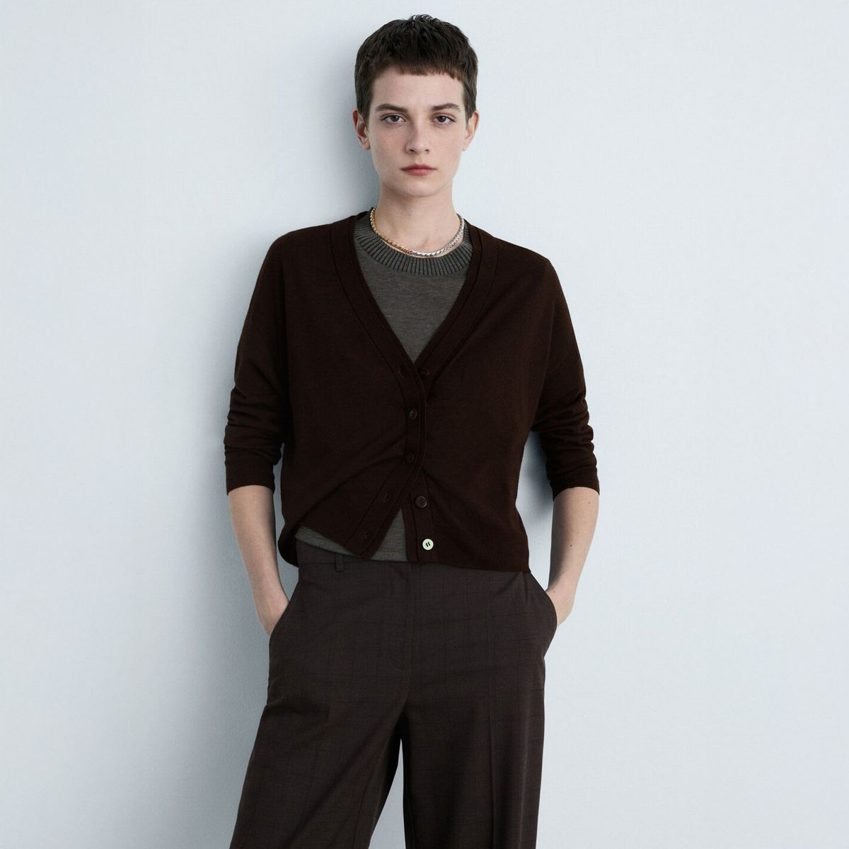 MANGO - Cárdigan Punto Cuello Pico Mujer Mango