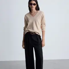 MANGO - Sweater Oversize Cuello Pico Mujer