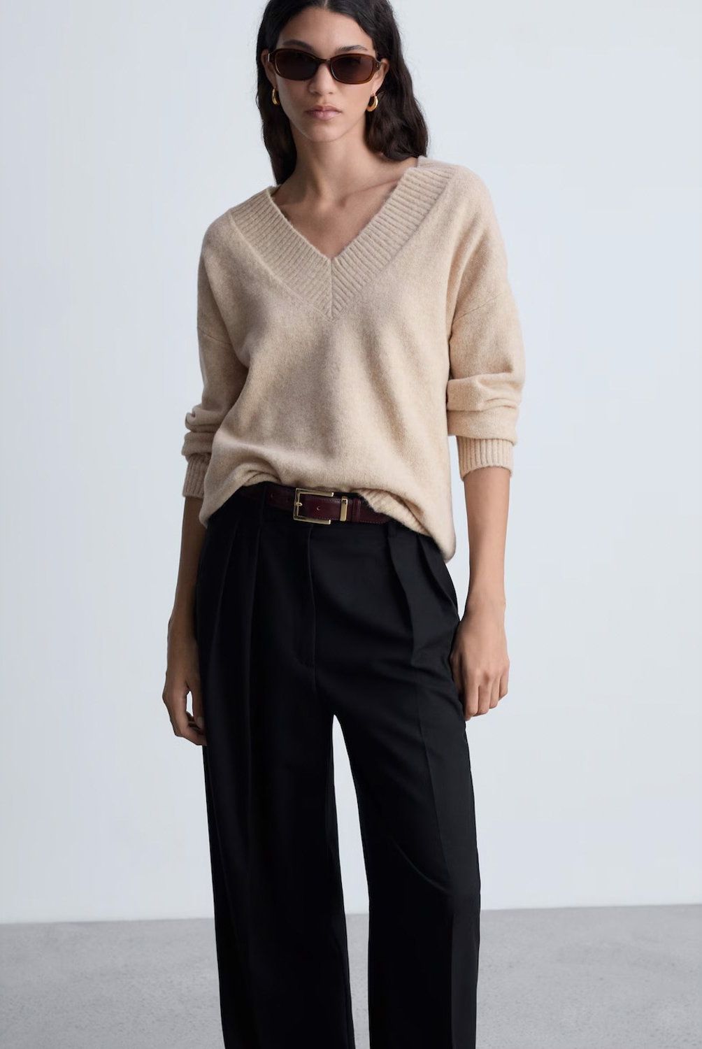 MANGO - Sweater Oversize Cuello Pico Mujer Mango