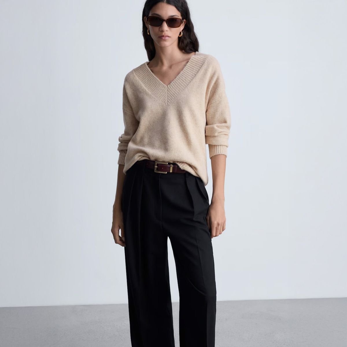 MANGO - Sweater Oversize Cuello Pico Mujer Mango