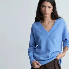 MANGO - Sweater Oversize Cuello Pico Mujer