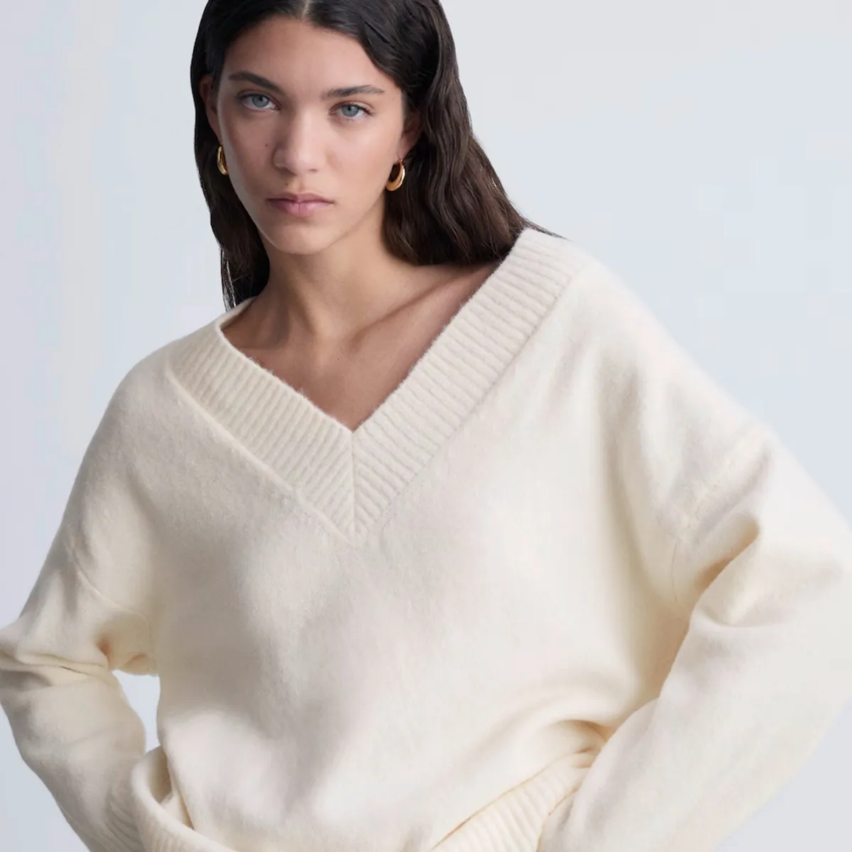 MANGO - Sweater Oversize Cuello Pico Mujer Mango