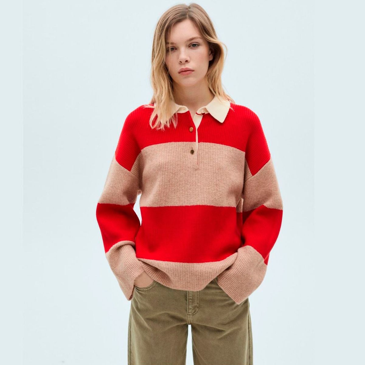 MANGO - Sweater Rayas Cuello Polo Mujer Mango