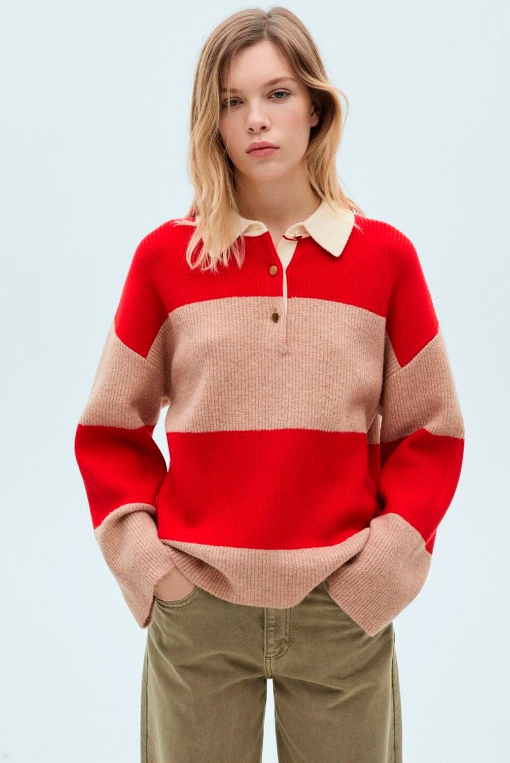 MANGO - Sweater Rayas Cuello Polo Mujer Mango