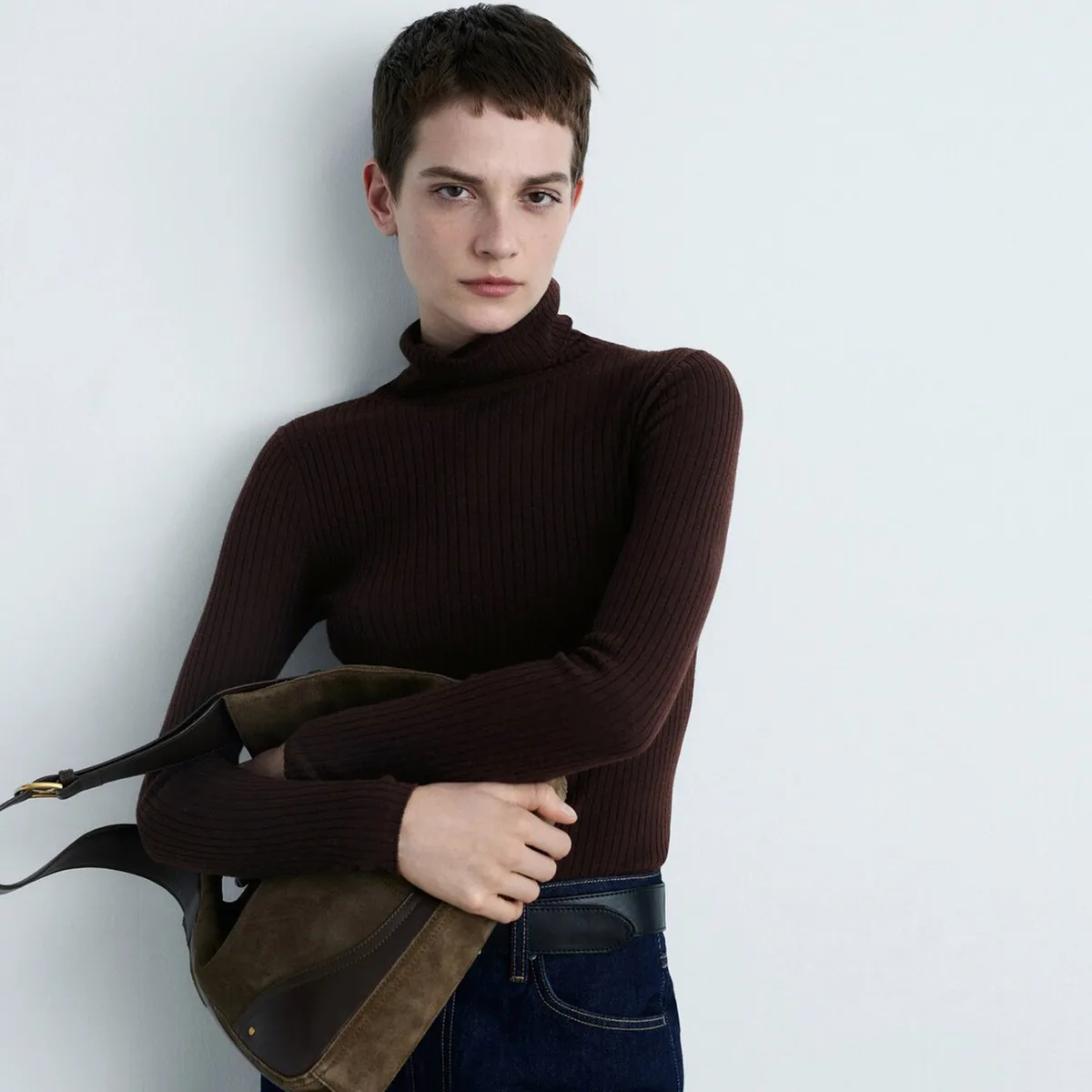 MANGO - Sweater Mezcla Lana Cuello Vuelto Mujer Mango