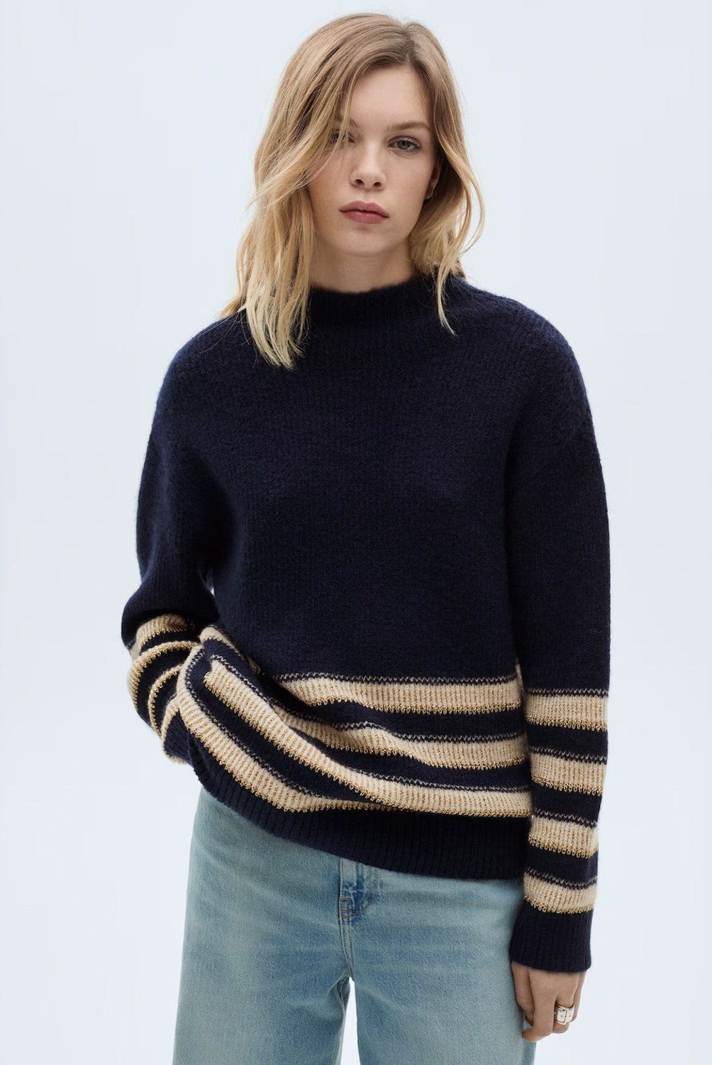 MANGO - Sweater Rayas Cuello Perkins Mujer Mango