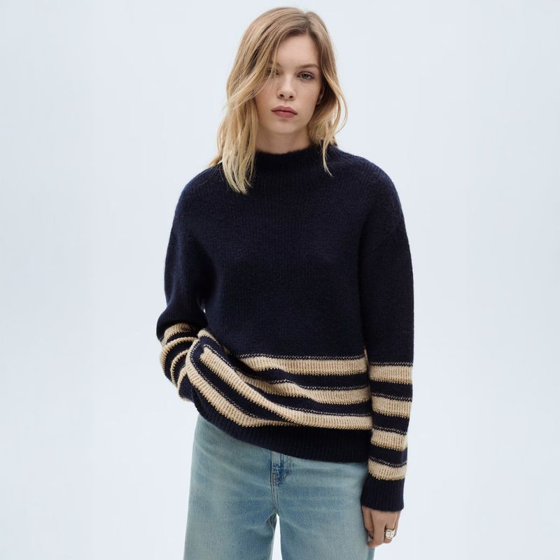 MANGO - Sweater Rayas Cuello Perkins Mujer Mango