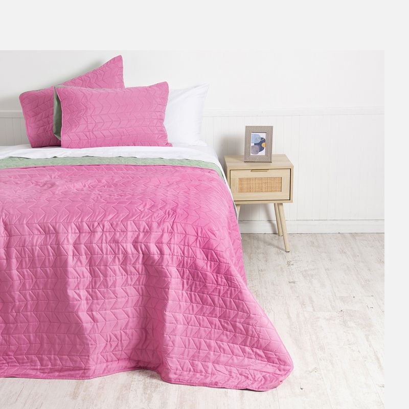MASHINI - Quilt 2 Plazas Rosado - Verde Mashini