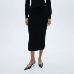 MANGO - Falda Midi Punto Mujer