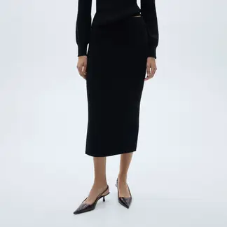 MANGO - Falda Midi Punto Mujer