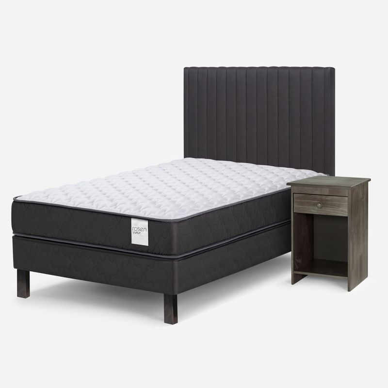 ROSEN - Cama Europea Wave 1 Plaza + Set De Muebles Lucio Grafito Rosen