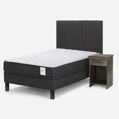 ROSEN - Cama Europea Wave 1 Plaza + Set De Muebles Lucio Grafito