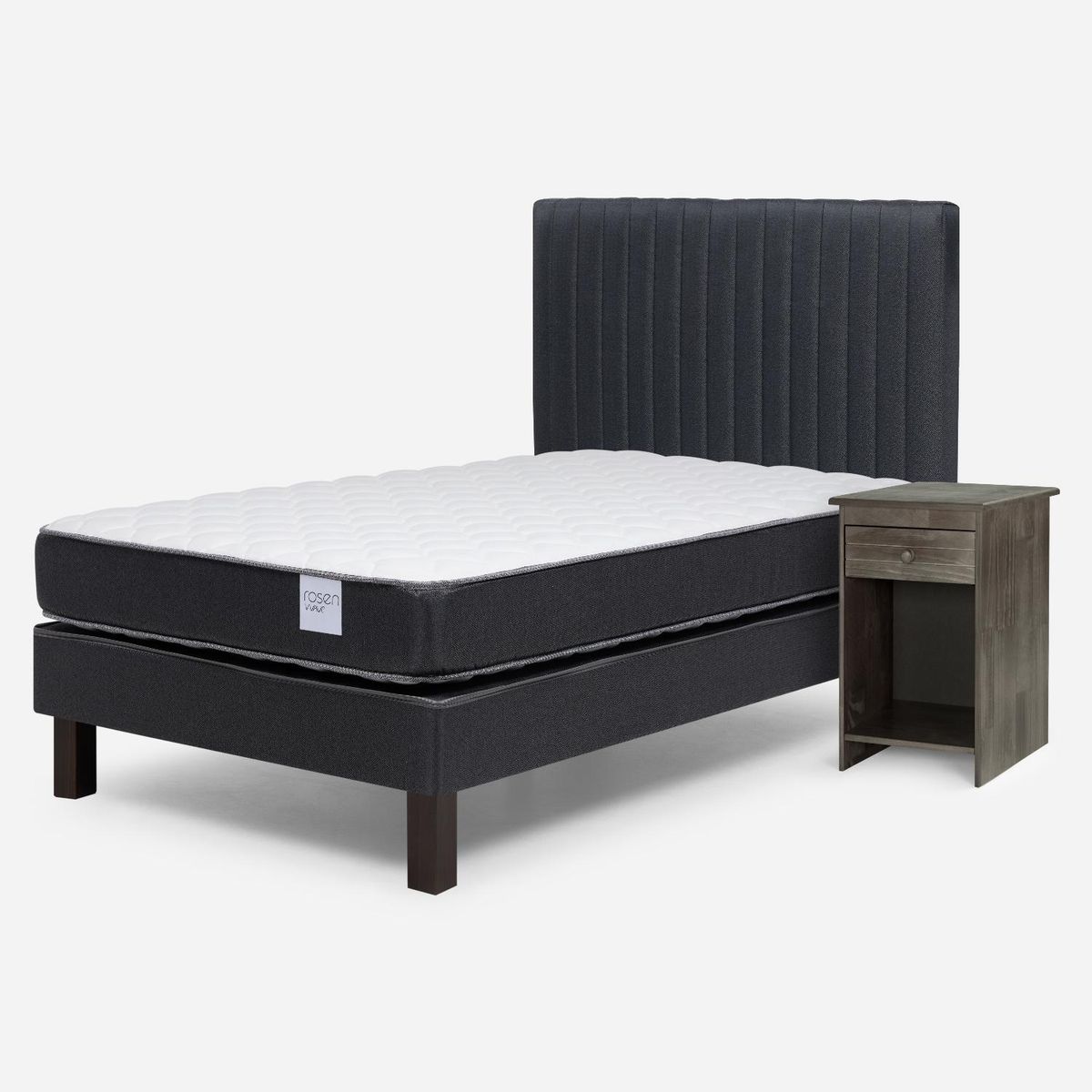 ROSEN - Cama Europea Wave 1 Plaza + Set De Muebles Lucio Grafito Rosen