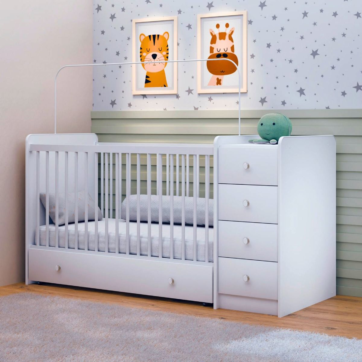 KIDSCOOL - Cuna+Cómoda Y Cajonera Blanca Top Baby Kidscool
