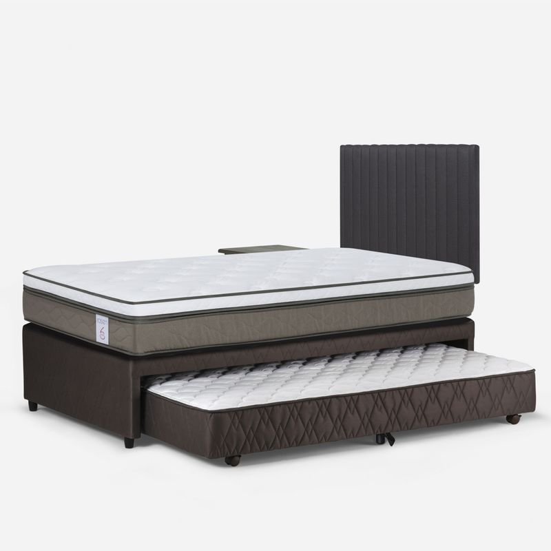 ROSEN - Cama Funcional New Style 6 1.5 Plaza + Set De Muebles Lucio Grafito Rosen