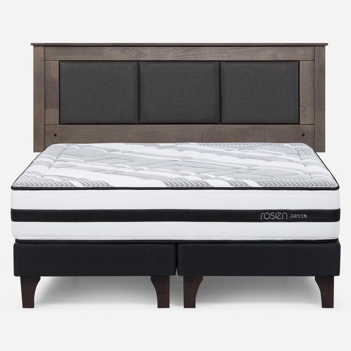 ROSEN - Cama Europea Driven 2 Plazas + Respaldo Rachel Gris Rosen