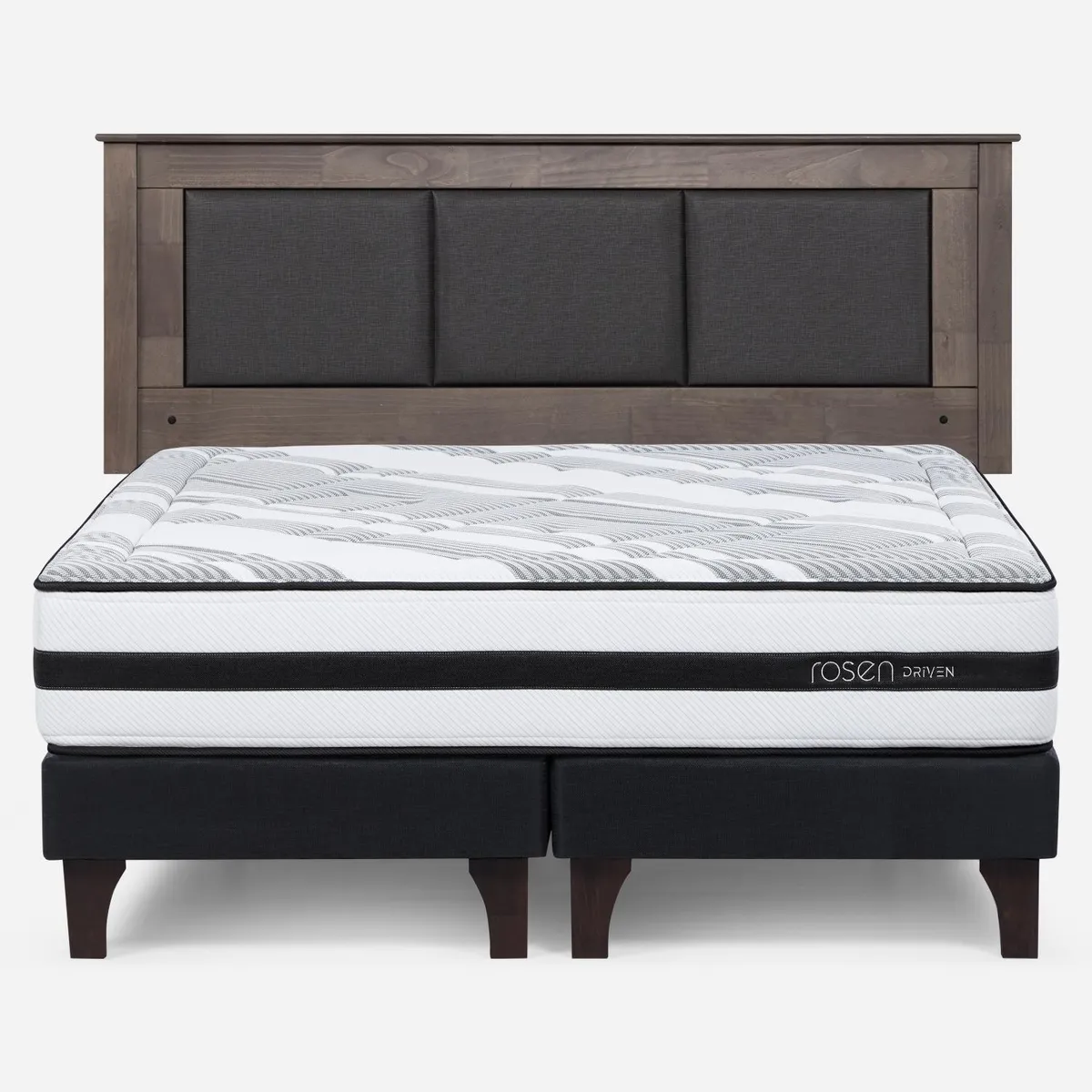 ROSEN - Cama Europea Driven 2 Plazas + Respaldo Rachel Gris Rosen